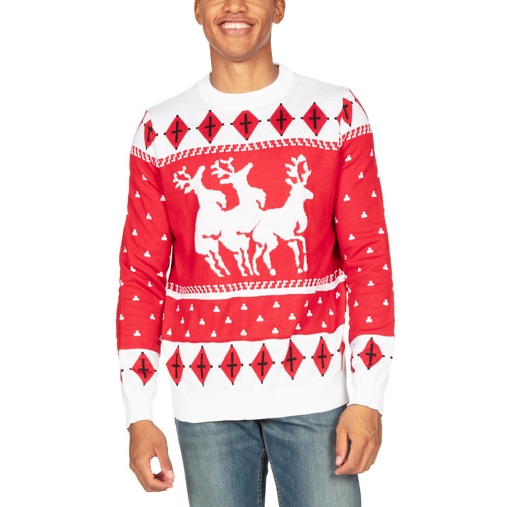 Tipsy Elves Tipsyelves Reindeer Ménage A Trois Funny Ugly Christmas Sweater Sz M